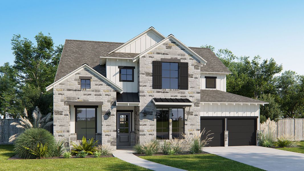 Representative exterior photo of a completed home built from the 553A by Britton Homes in Walsh, Aledo, TX (Image 8). Representative exterior photo of a completed home built from the 553A by Britton Homes in Walsh, Aledo, TX (Image 8).