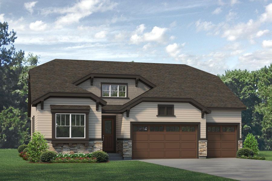 Representative exterior photo of a completed home built from the Minturn by Risewell Homes in Highlands Preserve, Mead, CO (Image 12).
