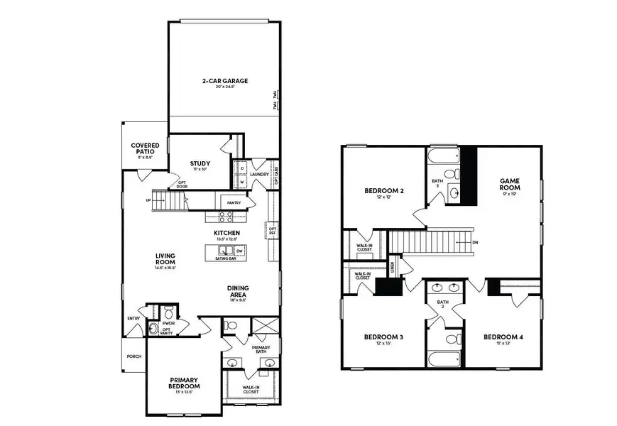 2D floor plan layout of this home in 40' Alley Load Homes at Elyson, Katy, TX (Image 2).