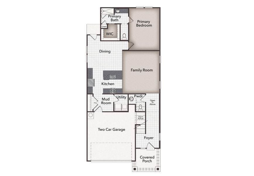 2D floor plan layout for the Heritage Mill 2107 by Brohn Homes in Heritage Mill, Hutto, TX (Image 3).