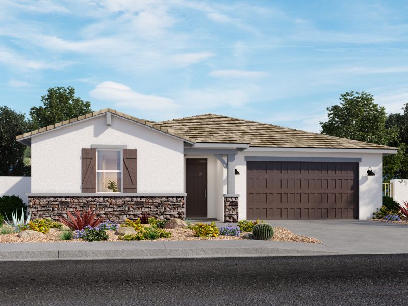 Front exterior of a home in the Mountain View Estates Signature Series community, located in Buckeye, AZ (Image 10).