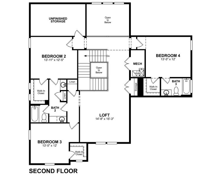 2D floor plan layout for the Toccoa by Beazer Homes in Estates at Daves Creek, Cumming, GA (Image 4).