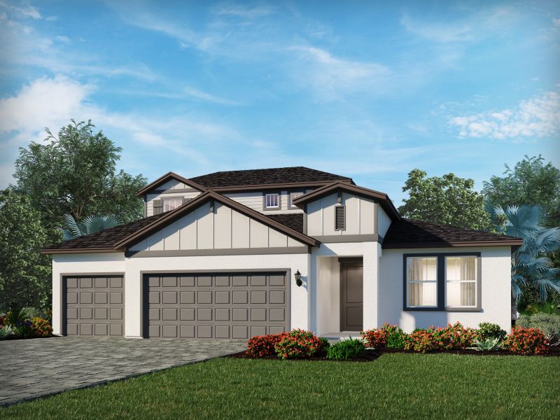 Representative exterior photo of a completed home built from the Peridot by Meritage Homes in Ridgehaven - Reserve Series, Ormond Beach, FL (Image 2). Representative exterior photo of a completed home built from the Peridot by Meritage Homes in Ridgehaven - Reserve Series, Ormond Beach, FL (Image 2).