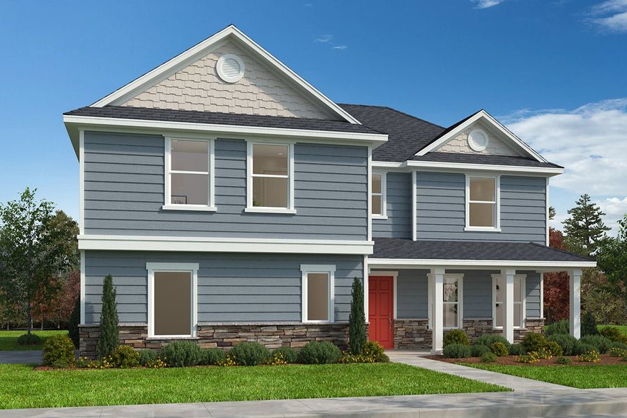 Representative exterior photo of a completed home built from the 2939 by KB Home in The Estates at Wellington Pointe, Monroe, NC (Image 8). Representative exterior photo of a completed home built from the 2939 by KB Home in The Estates at Wellington Pointe, Monroe, NC (Image 8).