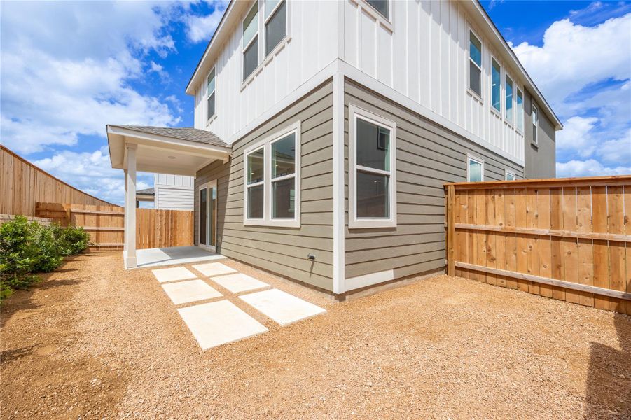 Exterior details and patio area of a home in Ryegrass Collection – Freedom at Anthem, Kyle (Image 2).
