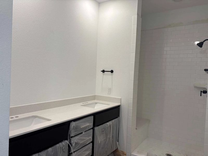 Primary Bathroom Construction Progress featuring the Noir Collection