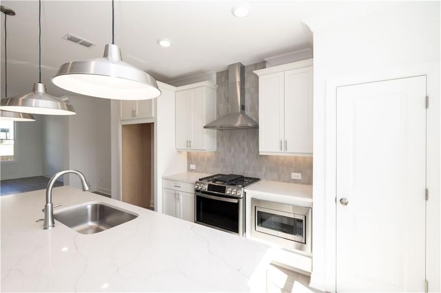 pantry, quartz kitchen countertops, single bowl sink, garbage disposal, - Pictures represent a previously built home not the actual home pantry, quartz kitchen countertops, single bowl sink, garbage disposal, - Pictures represent a previously built home not the actual home