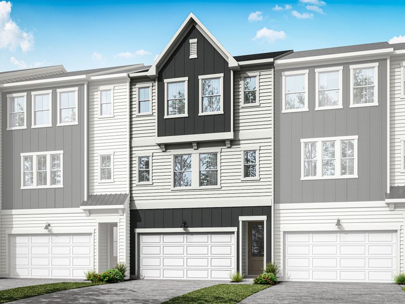 Representative exterior photo of a completed home built from the Huck by Tri Pointe Homes in Twinleaf Townes, Chapel Hill, NC (Image 2). Representative exterior photo of a completed home built from the Huck by Tri Pointe Homes in Twinleaf Townes, Chapel Hill, NC (Image 2).