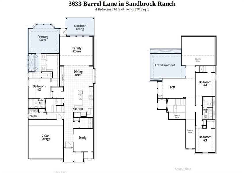 2D floor plan layout of this home in Sandbrock Ranch, Aubrey, TX (Image 3).