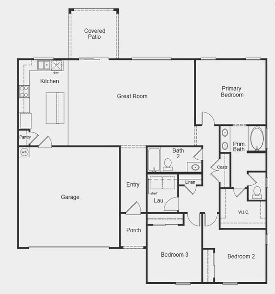 2D floor plan layout for the Plan 1618 Modeled by KB Home in Entrada del Oro Classics, Gold Canyon, AZ (Image 3).