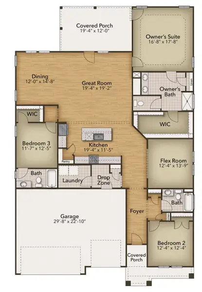 2D floor plan layout for the The Surfrider by Chesapeake Homes in Coastal Club of the Carolinas, Calabash, NC (Image 3).