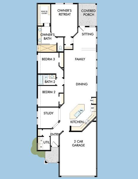 2D floor plan layout for the The Harlingen by David Weekley Homes in Mayfair - Select Garden Series, New Braunfels, TX (Image 3). 2D floor plan layout for the The Harlingen by David Weekley Homes in Mayfair - Select Garden Series, New Braunfels, TX (Image 3).