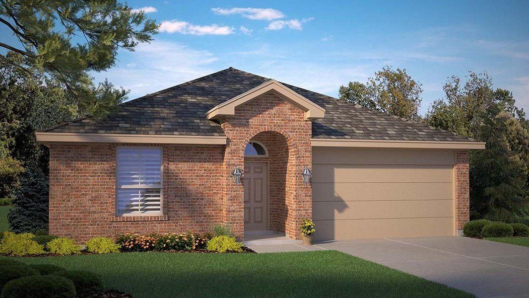Front exterior of a new home in Mustang Ridge, Andrews, TX, highlighting curb appeal (Image 14).