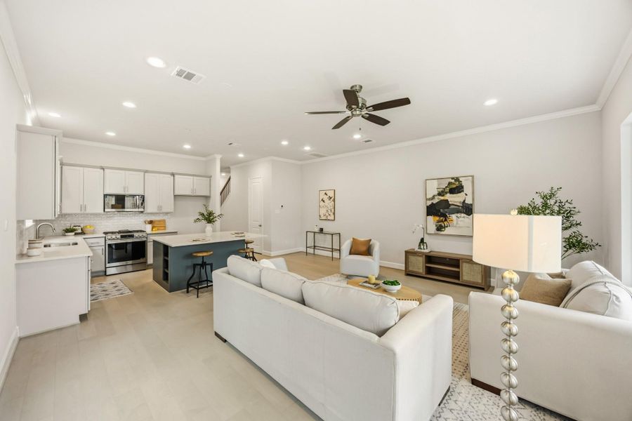 Equipped with CAT6 Ethernet, this living room invites technology and entertainment to blend seamlessly into your daily living. Equipped with CAT6 Ethernet, this living room invites technology and entertainment to blend seamlessly into your daily living.