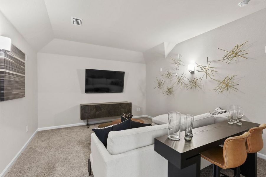 Media Room in the Wimbledon home plan by Trophy Signature Homes – REPRESENTATIVE PHOTO Media Room in the Wimbledon home plan by Trophy Signature Homes – REPRESENTATIVE PHOTO