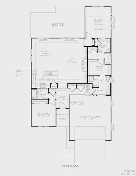 2D floor plan layout of this home in The Courtyards at Oak Grove, Durham, NC (Image 5).
