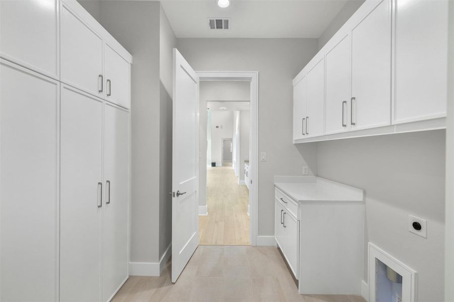 Ample Storage + Hidden Room Access in Laundry Room
