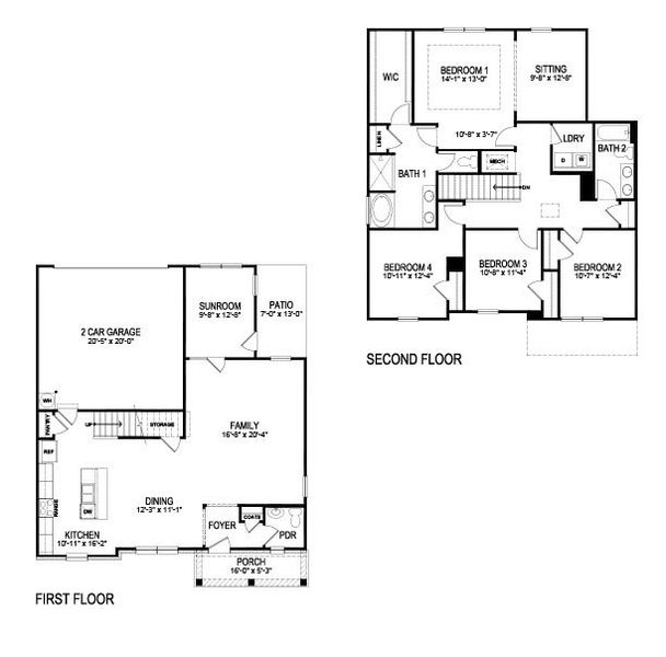2D floor plan layout for the Carroll ll by D.R. Horton in Braselton Village, Braselton, GA (Image 3).