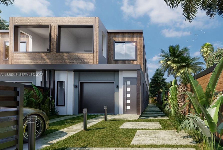 Front exterior of a new home in , Miami, FL, highlighting curb appeal (Image 1). Front exterior of a new home in , Miami, FL, highlighting curb appeal (Image 1).