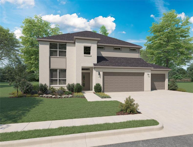 Front exterior of a new home in Trails of Lavon, Lavon, TX, highlighting curb appeal (Image 1).