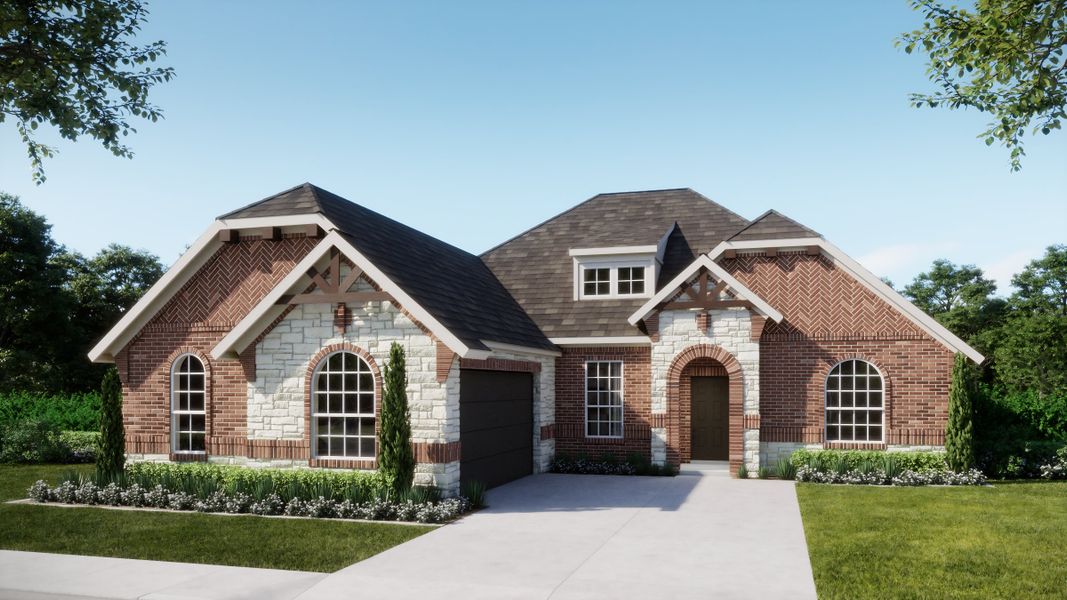 Representative exterior photo of a completed home built from the Concept 2404 by Risewell Homes in Abe's Landing, Granbury, TX (Image 8). Representative exterior photo of a completed home built from the Concept 2404 by Risewell Homes in Abe's Landing, Granbury, TX (Image 8).