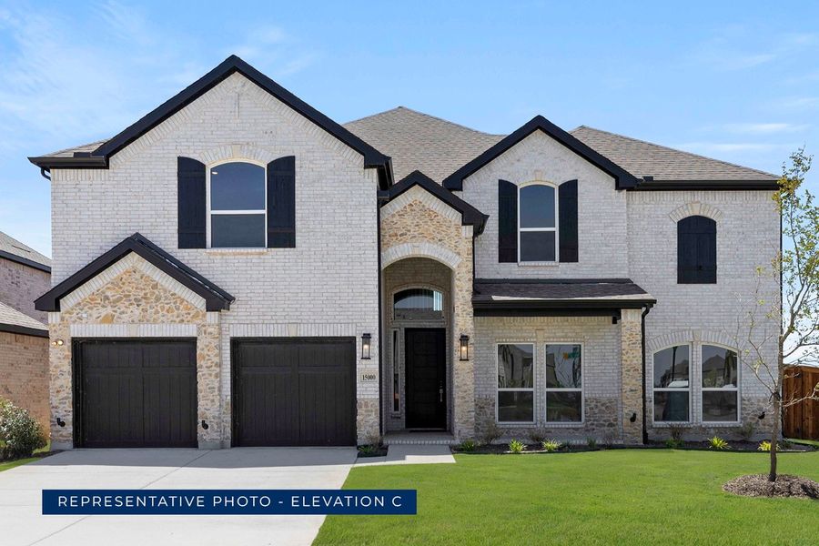 Representative exterior photo of a completed home built from the Brentwood 3F (w/Media) by First Texas Homes in The Bluffs, Celina, TX (Image 13). Representative exterior photo of a completed home built from the Brentwood 3F (w/Media) by First Texas Homes in The Bluffs, Celina, TX (Image 13).