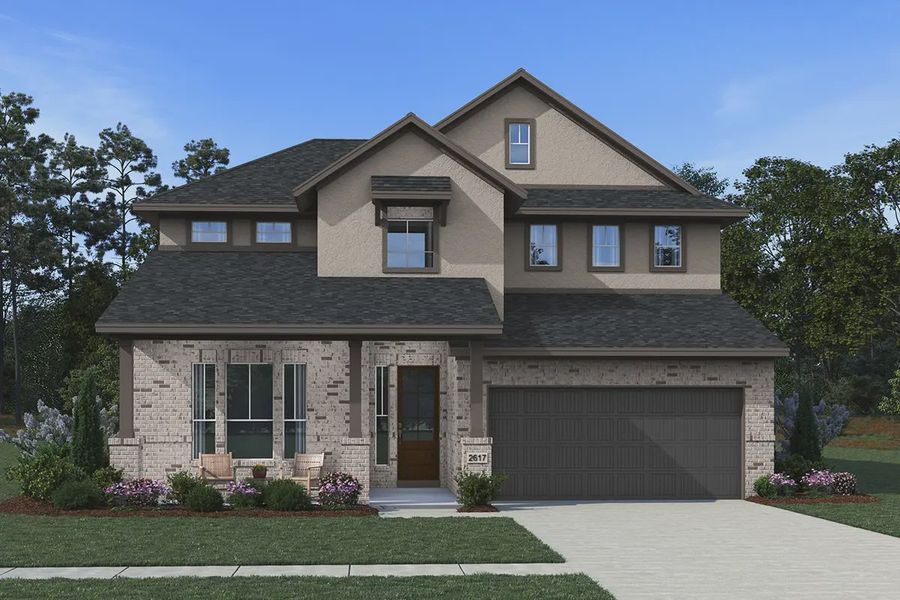 Representative exterior photo of a completed home built from the Madison by Chesmar Homes in Kresston 50's, Montgomery, TX (Image 2). Representative exterior photo of a completed home built from the Madison by Chesmar Homes in Kresston 50's, Montgomery, TX (Image 2).