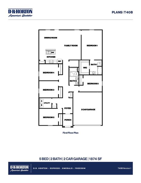 2D floor plan layout for the Bailey by D.R. Horton in New Waverly Station, New Waverly, TX (Image 3).
