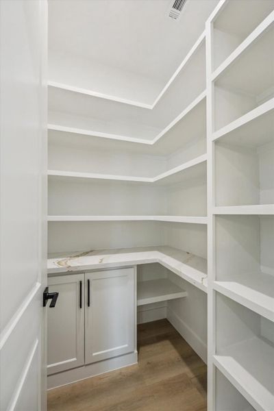 Spacious walk-in pantry. Spacious walk-in pantry.