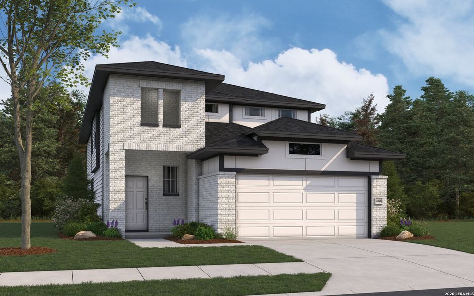Front exterior of a new home in Applewhite Meadows, San Antonio, TX, highlighting curb appeal (Image 1). Front exterior of a new home in Applewhite Meadows, San Antonio, TX, highlighting curb appeal (Image 1).