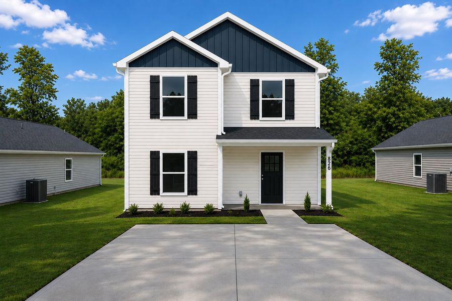 Representative exterior photo of a completed home built from the Riley by Enchanted Homes in Arcadia Village, Spartanburg, SC (Image 16). Representative exterior photo of a completed home built from the Riley by Enchanted Homes in Arcadia Village, Spartanburg, SC (Image 16).