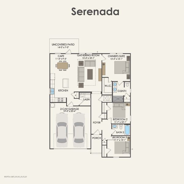 2D floor plan layout for the Serenada by Centex in Cottonwood Creek, Howe, TX (Image 3).