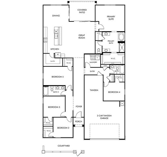 2D floor plan layout for the Bailey by Meritage Homes in Mountain View Estates Signature Series, Buckeye, AZ (Image 5). 2D floor plan layout for the Bailey by Meritage Homes in Mountain View Estates Signature Series, Buckeye, AZ (Image 5).