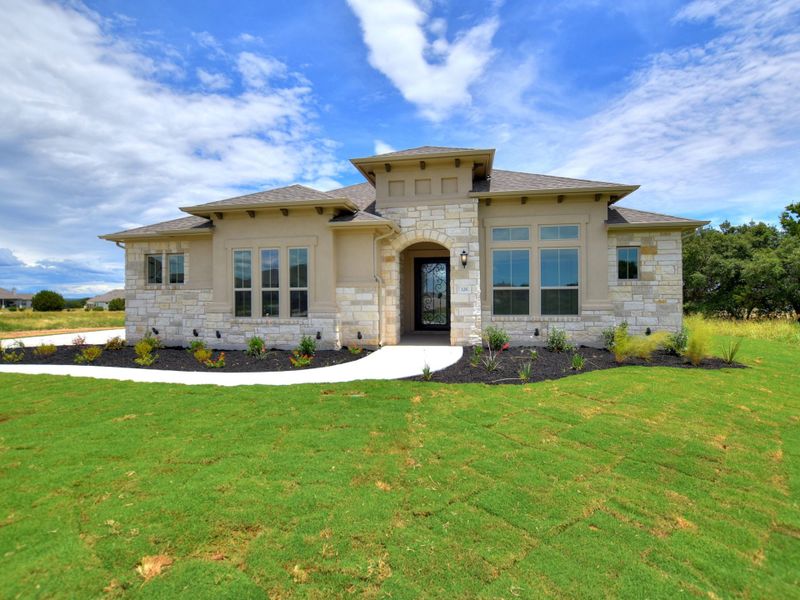 Representative exterior photo of a completed home built from the Siena III by Giddens Homes in Clearwater Ranch, Liberty Hill, TX (Image 32).
