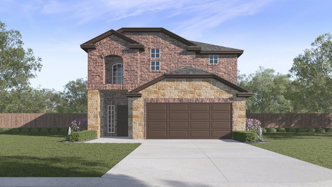Representative exterior photo of a completed home built from the Tanzanite by D.R. Horton in Bel Air Village, Sherman, TX (Image 14).