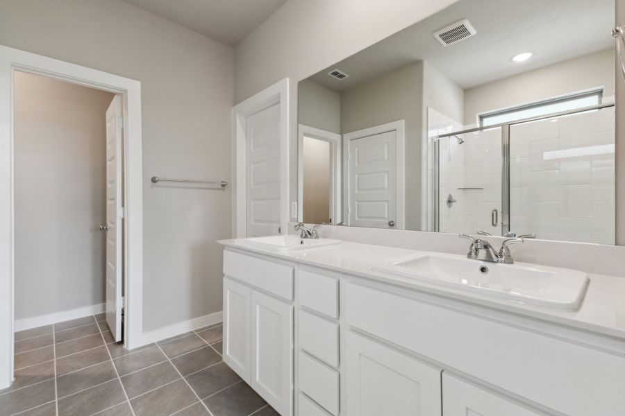 Primary Bathroom in the Masters home plan by Trophy Signature Homes – REPRESENTATIVE PHOTO