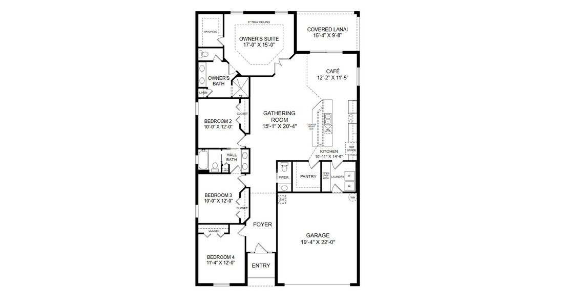 2D floor plan layout for the Shelby by Highland Homes of Florida in Sunridge Chase, Ruskin, FL (Image 3).