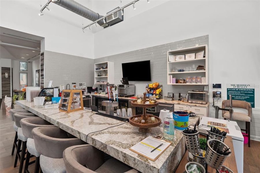 On-site bistro for drinks, snacks, and socializing.