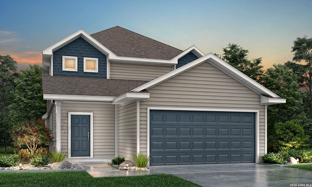 Front exterior of a new home in Dauer Ranch, New Braunfels, TX, highlighting curb appeal (Image 1). Front exterior of a new home in Dauer Ranch, New Braunfels, TX, highlighting curb appeal (Image 1).