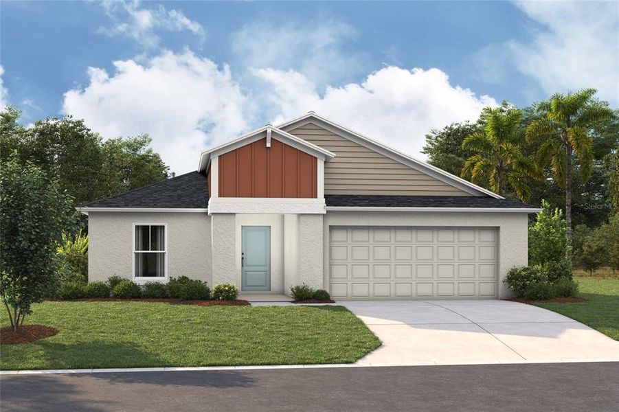 Front exterior of a new home in Crosswinds, Haines City, FL, highlighting curb appeal (Image 1). Front exterior of a new home in Crosswinds, Haines City, FL, highlighting curb appeal (Image 1).