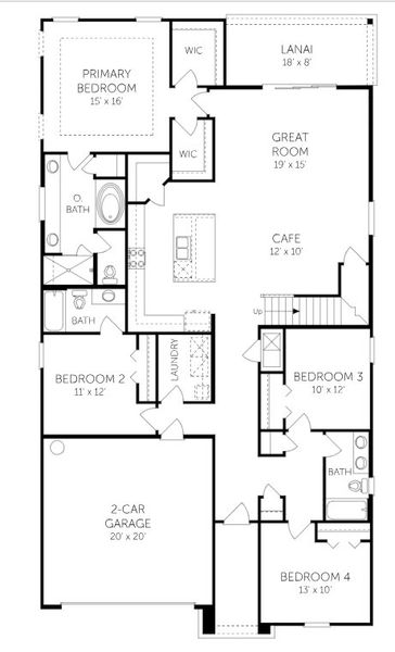 2D floor plan layout for the Stonehurst II - Single Family Homes by Dream Finders Homes in Amberly, Green Cove Springs, FL (Image 3).