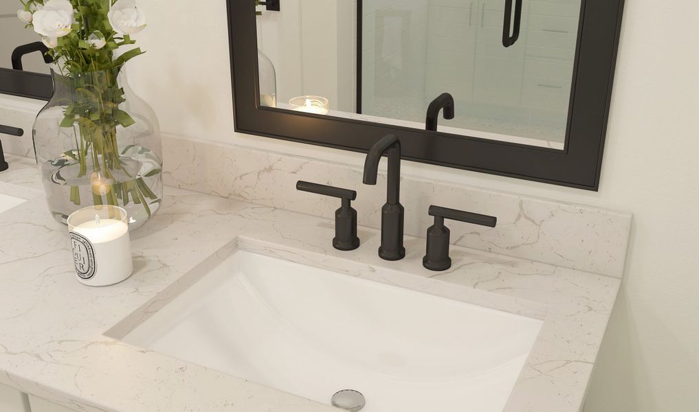 Matte black faucets in primary bath