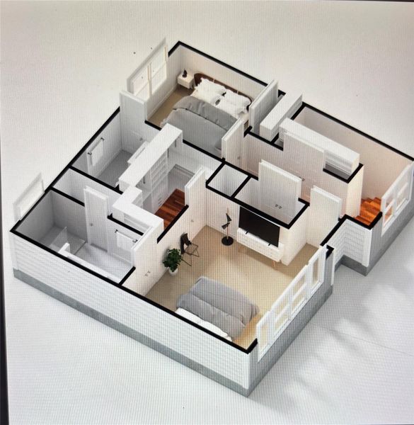 3rd Floor rendering - Primary bed/bath, Secondary bed/bath, Utility room 3rd Floor rendering - Primary bed/bath, Secondary bed/bath, Utility room