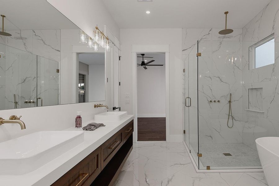 Dual Vanities with Wall Mounted Plumbing Dual Vanities with Wall Mounted Plumbing