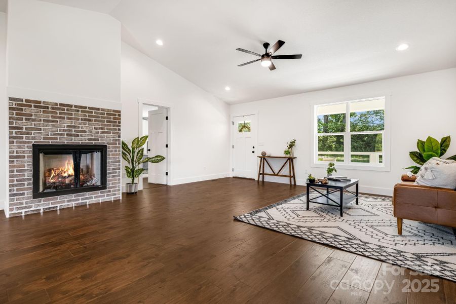 Living area with gas log fireplace