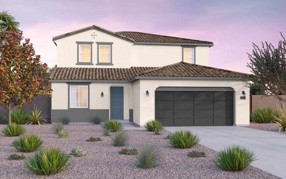 Representative exterior photo of a completed home built from the Ponderosa by Brookfield Residential in Blossom Rock, Apache Junction, AZ (Image 2). Representative exterior photo of a completed home built from the Ponderosa by Brookfield Residential in Blossom Rock, Apache Junction, AZ (Image 2).