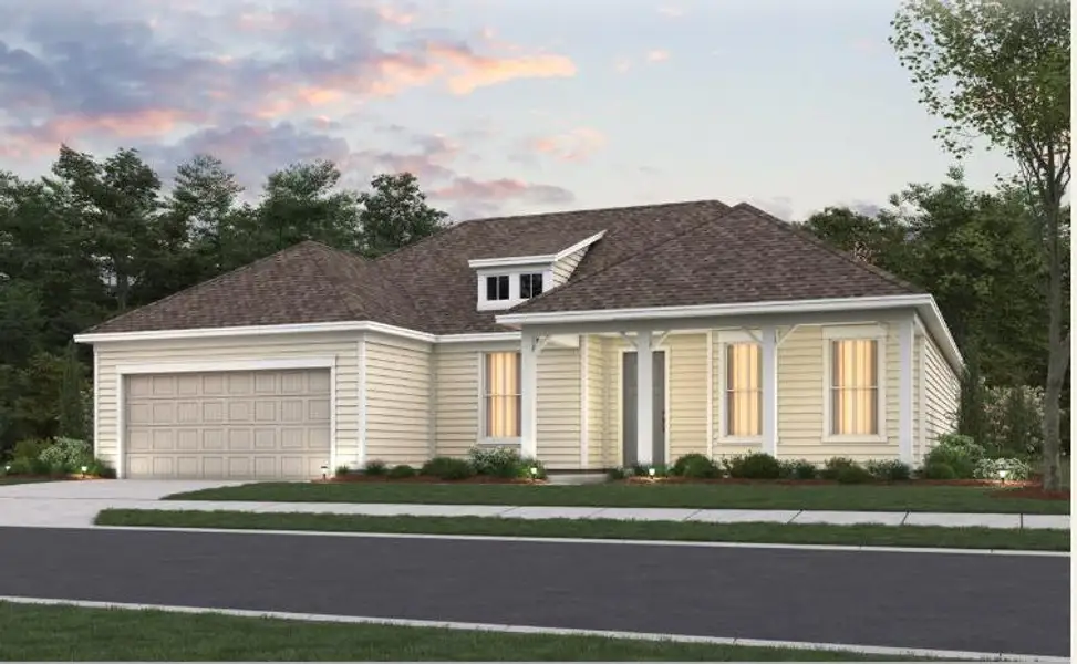 Front exterior of a new home in Del Webb Point Hope, Charleston, SC, highlighting curb appeal (Image 1). Front exterior of a new home in Del Webb Point Hope, Charleston, SC, highlighting curb appeal (Image 1).