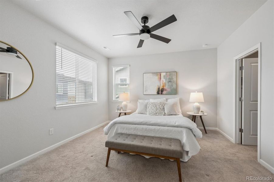 Large walk-in closet, ceiling fan with light