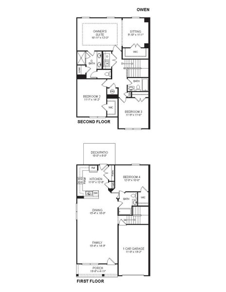 2D floor plan layout for the OWENS by D.R. Horton in Woodbridge Glen Townhomes, Lebanon, TN (Image 3).