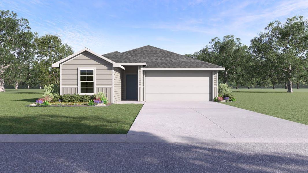 Front exterior of a new home in Talavera, Kyle, TX, highlighting curb appeal (Image 1). Front exterior of a new home in Talavera, Kyle, TX, highlighting curb appeal (Image 1).